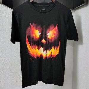Black Halloween T-Shirt with Pumpkin Face Size Small